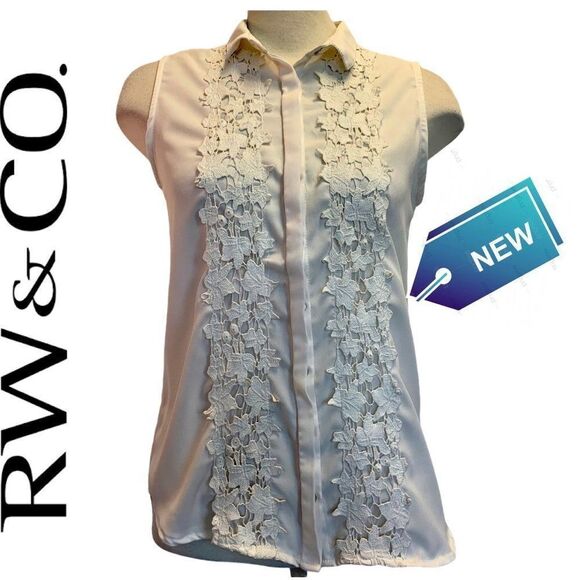 RW&CO NWT white lace sleeveless blouse Sz M - Picture 1 of 8